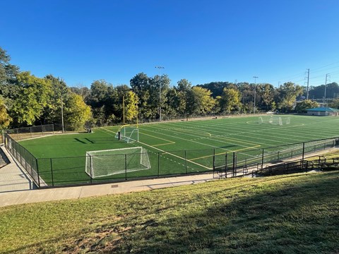 A soccer field with a goal post on the left side.at Waverly Manor Townhomes, Georgia, 30071