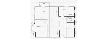 A floor plan of a house with labeled rooms such as Bedroom 1, Bedroom 2, Bathroom, Kitchen, and Living room.