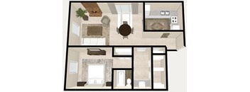 1 Bedroom 1 Bathroom Floor Plan at The Ridge Overland Park, Overland Park