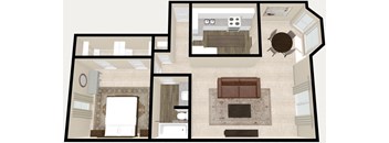 1 Bed 1 Bath(1M) Floor Plan at The Ridge Overland Park, Overland Park, KS, 66212