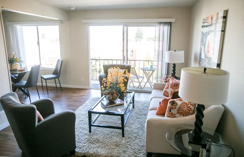 Decorated Living Room With Natural Light at Three Crown Apartments, Alameda, California