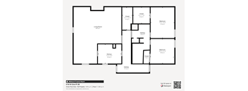 A floor plan of a property with a living room, two bedrooms, a kitchen, and a hallway.