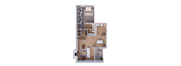a floor plan of a 1 bedroom unit with a bathroom and a living room