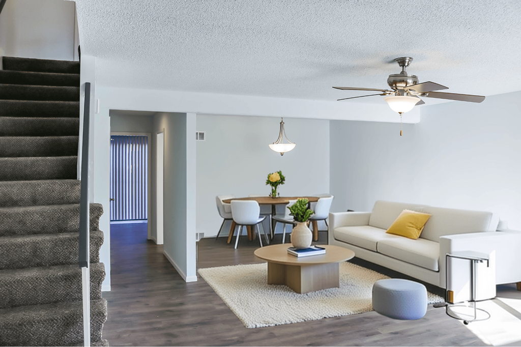 Renovated Townhome Open Living and Dining Space