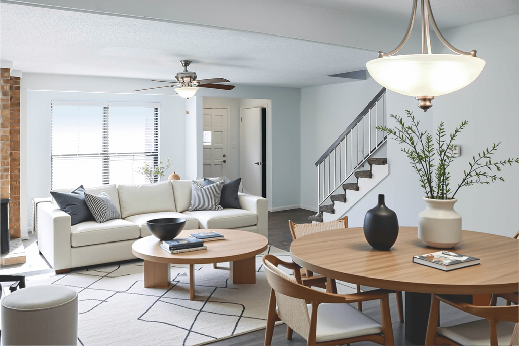 Renovated Townhome Finished Open Living and Dining Space