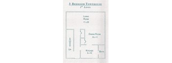 Two Story 3-bedroom townhouse - ground floor layout at Gatehouse Apartments, Kansas City, MO, Missouri