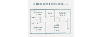 Two Bedroom Single Story Townhouse Floorplan at Gatehouse Apartments, Missouri, 64134