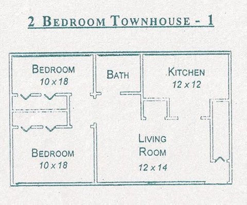 Two Bedroom Single Story Townhouse Floorplan at Gatehouse Apartments, Missouri, 64134