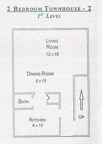 Layout of First Level of Two-Story Two Bedroom Townhouse at Gatehouse Apartments, Kansas City, MO, 64134