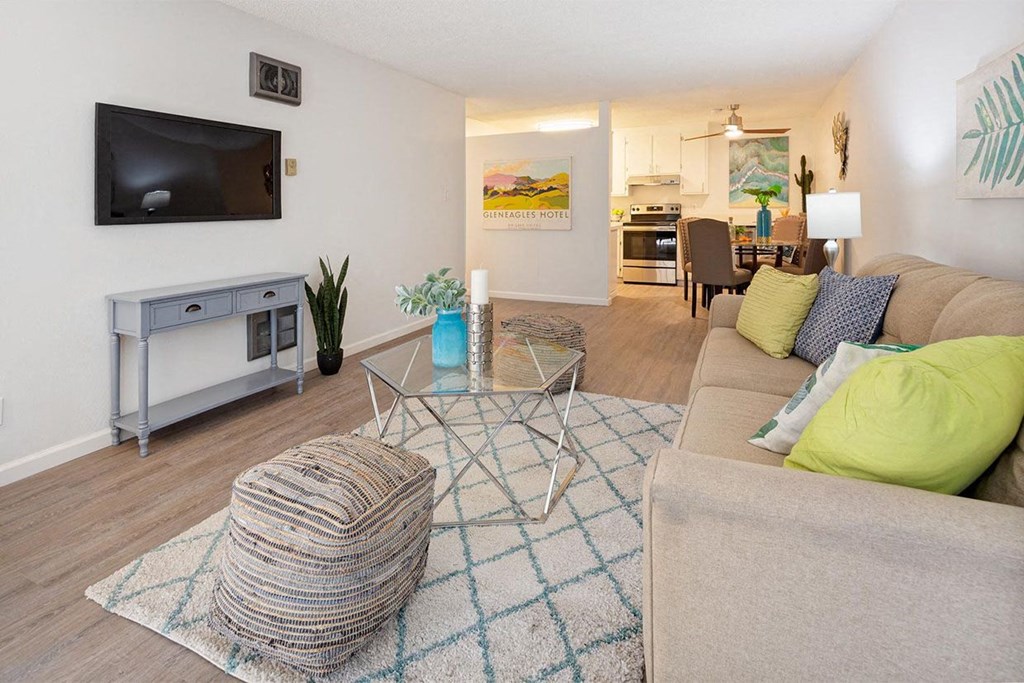 Decorated Living Room at Marine View Apartments, Alameda, CA, California, 94501