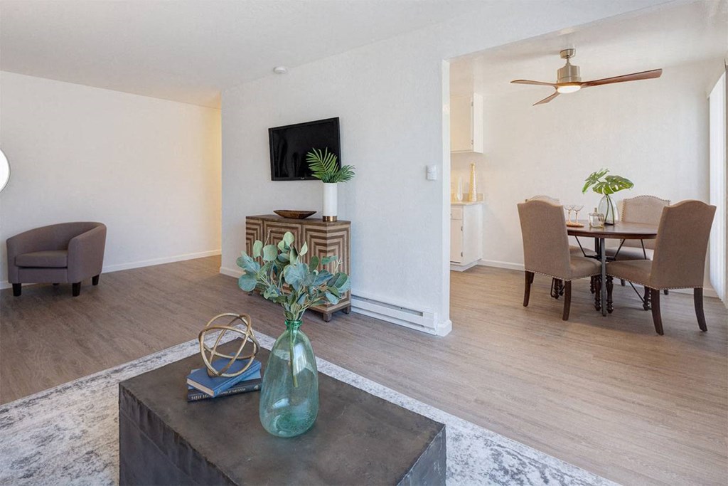 Bright living and dining space at Three Crown Apartments, Alameda, 94501