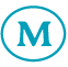 A blue letter M is in a white circle with a blue border.