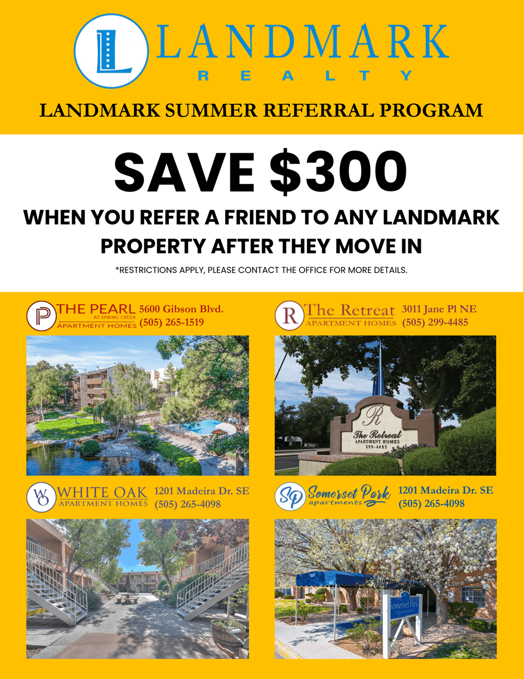 Referral program for Landmark, offering a $300 credit for referrals.