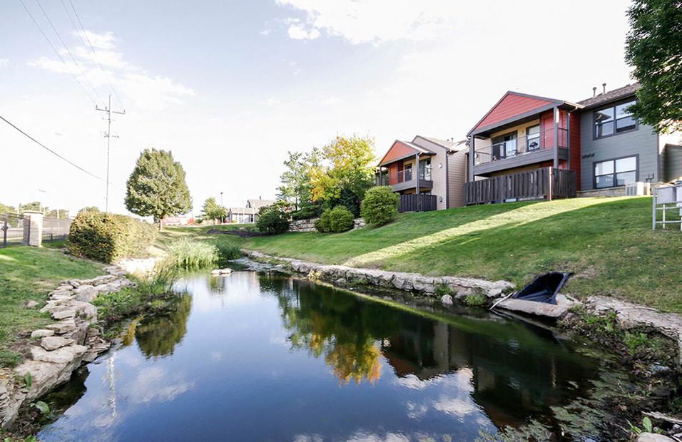 Pond behind apartments  at The Township, Kansas City, 64155