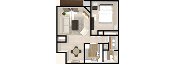 a floor plan of a house with a bedroom and a living room