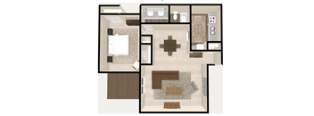 Ridge 1 BD 1 BA 924 Sq Floor Plan at The Ridge Overland Park, Overland Park