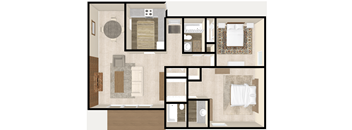 the floor plan of the house with furniture and a bathroom