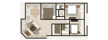 Ridge 2 BD 2 Bath 1256 sq Floor Plan at The Ridge Overland Park, Kansas