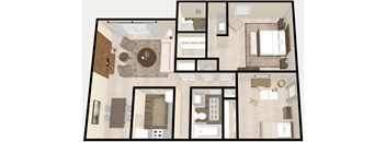 Ridge 2 Bedroom Floor Plan at The Ridge Overland Park, Overland Park, KS, 66212