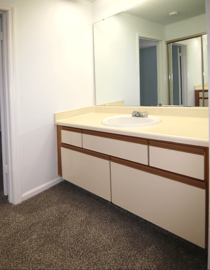 A bathroom with a sink and mirror. at Willow Creek, Missouri