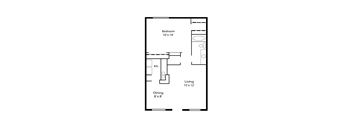 a floor plan of a small house with a kitchen and a living room