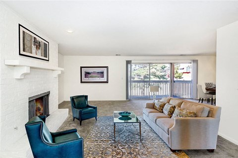 Living Room with windows at The Bridges at Foxridge, Mission, KS, Kansas, 66202