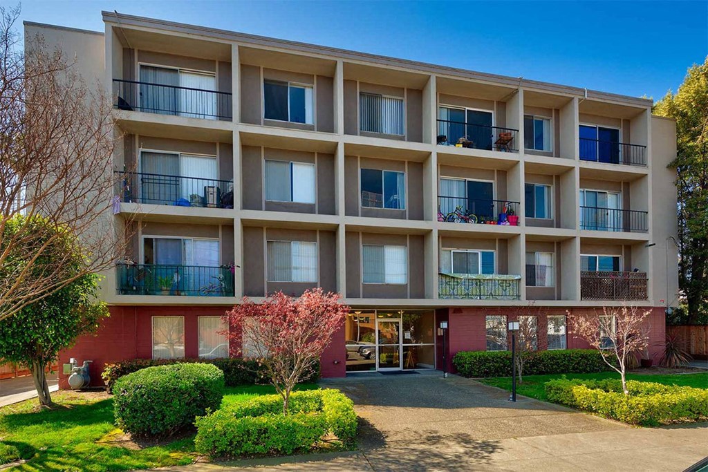 Building with balconies at Three Crown Apartments, Alameda, California