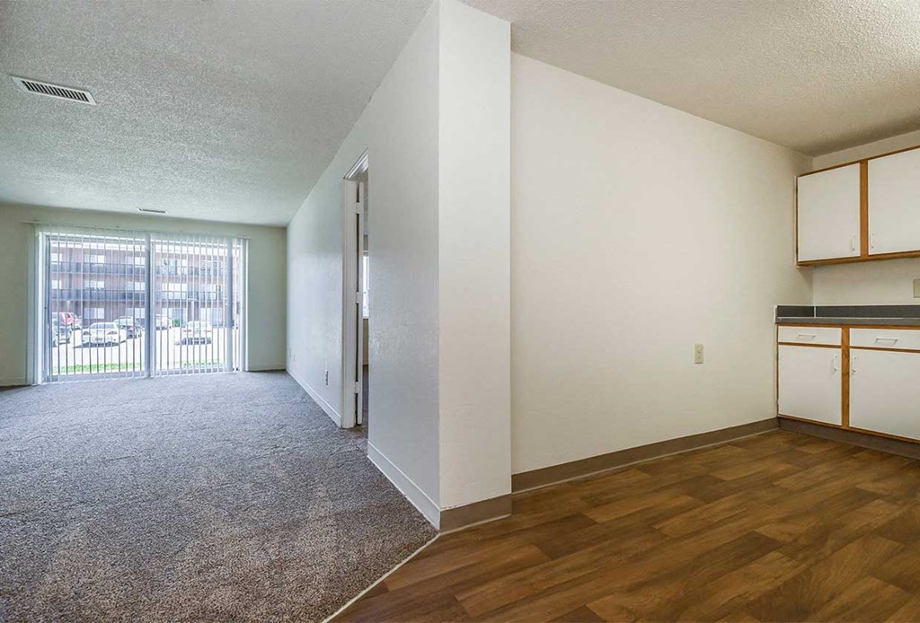 1x1S Living Room and Kitchen at Waldo Heights, Kansas City, MO, 64131