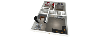 2 Bedroom East Floor Plan at Raintree Apartments, Topeka, 66614