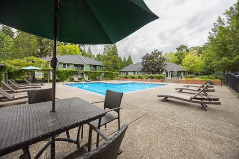 Pool With Relaxing Area at Commons at Dawson Creek Apartments, Hillsboro, Oregon