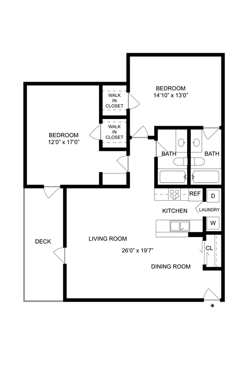 A black and white image of a floor plan for a house.