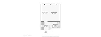 A floor plan of a one bedroom apartment in Burbank, MA.