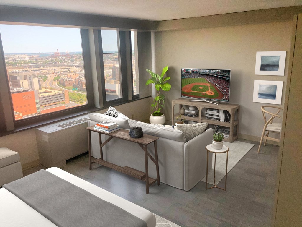 a living room with a couch and a television