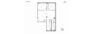 A floor plan of a Petersfield apartment, unit 43, shows a living room, dining room, kitchen, and bathrooms.
