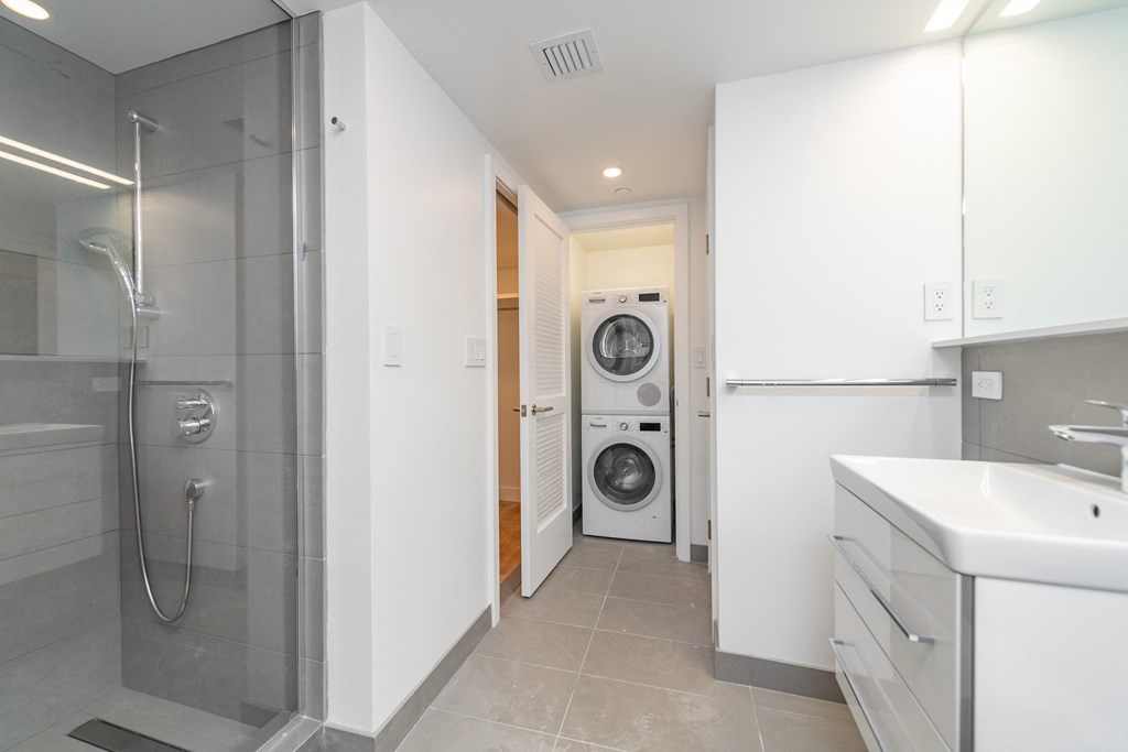 bathroom and in unit washer/dryer