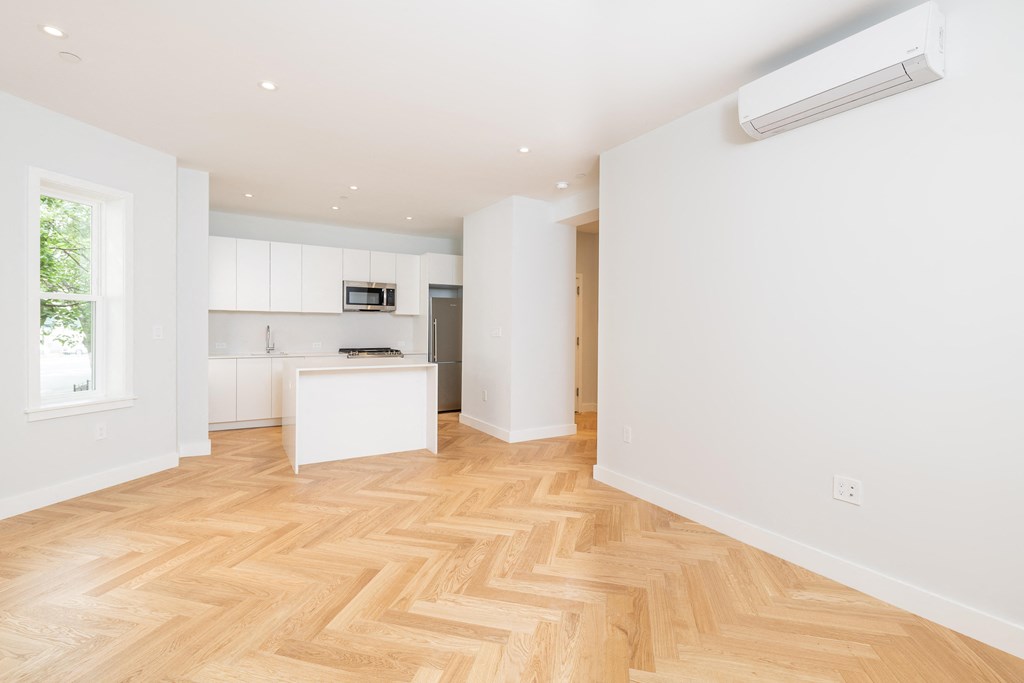 renovated apartment living room and kitchen