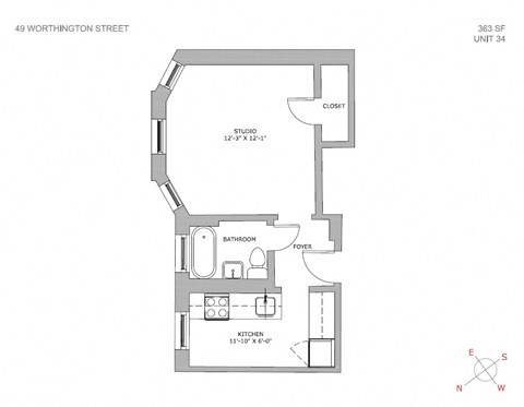 a floor plan of a 1 bedroom apartment