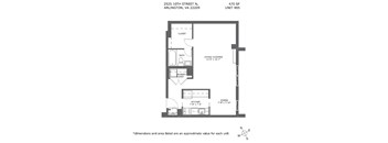 A floor plan for an apartment at 2525 10th street N, Arlington, VA 22209, Unit 905.