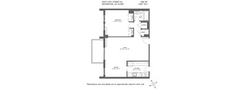 A floor plan for a unit at 2525 10th Street N. in Arlington, VA shows a bedroom, living room, dining room, kitchen, and bathroom.