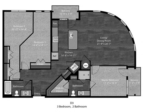 Bell 3 Bedroom with dimensions