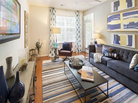 a living room with a couch and a coffee table