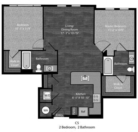 Angelou 2 Bedroom with dimensions