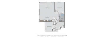A floor plan of a house with labeled rooms such as Bedroom, Kitchen, Living/Dining, Bathroom, and Closet.