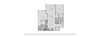 Image of a 2 bed 2 bath floor plan