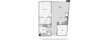 A floor plan of a home with a bedroom, living/dining area, kitchen, bathroom, and den.