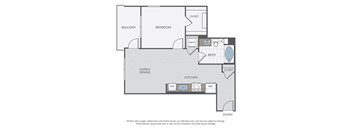 A floor plan of a house with a living room, dining room, kitchen, and bathroom.