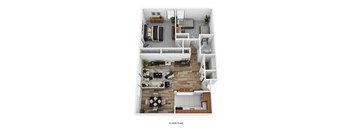 1,150 square foot apartment with a balcony, two bedrooms and one bathroom.