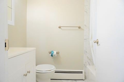 Modern white bathroom with a bathtub