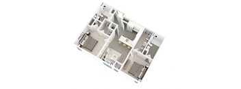 A floor plan of a house with a kitchen, living room, and two bedrooms.