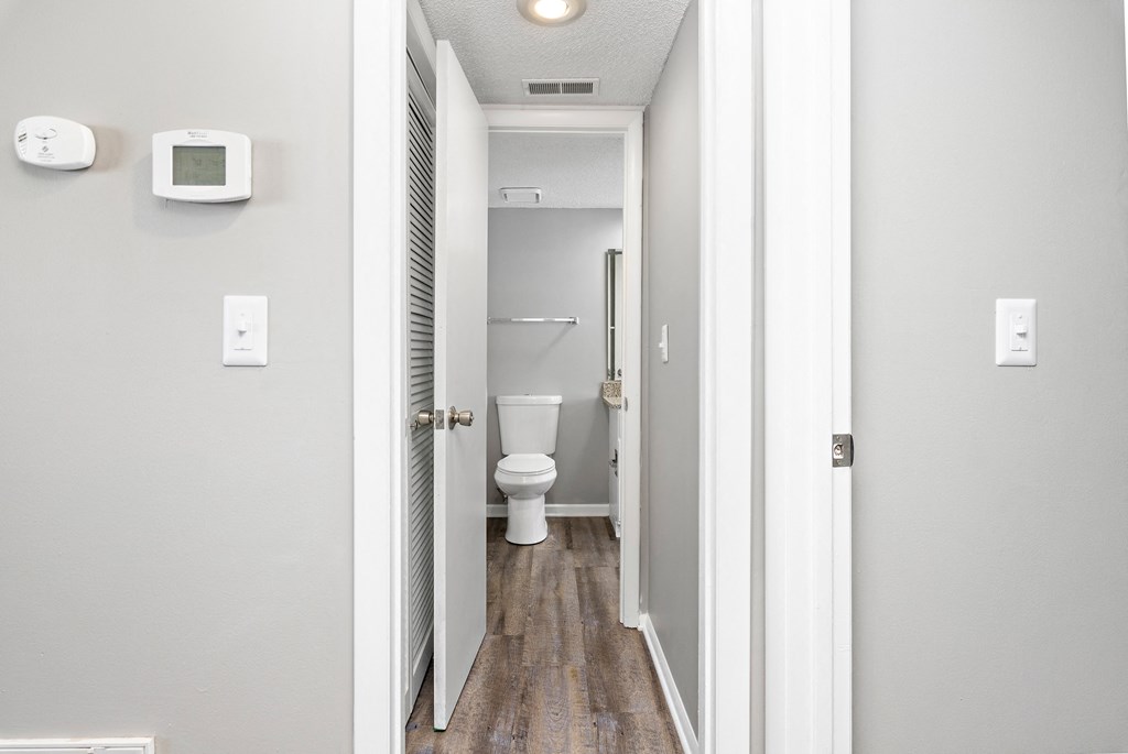Hallway leading to bathroom at Eddingham in Lawrence, KS